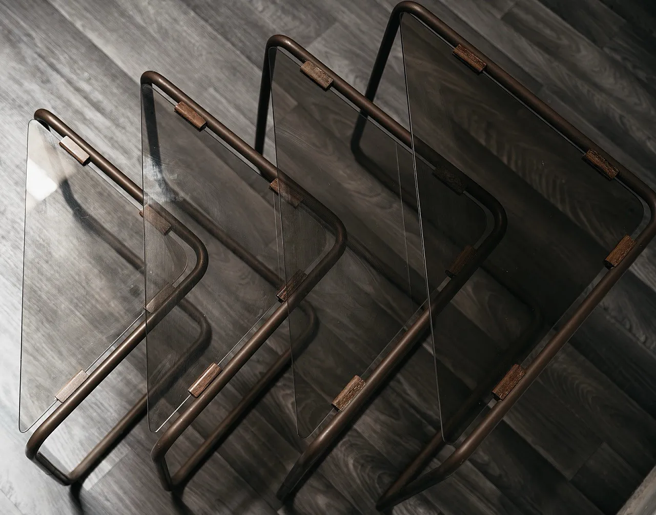 Set of 4 Modular Metal and Glass Coffee Tables, 1960s Modern Design 5