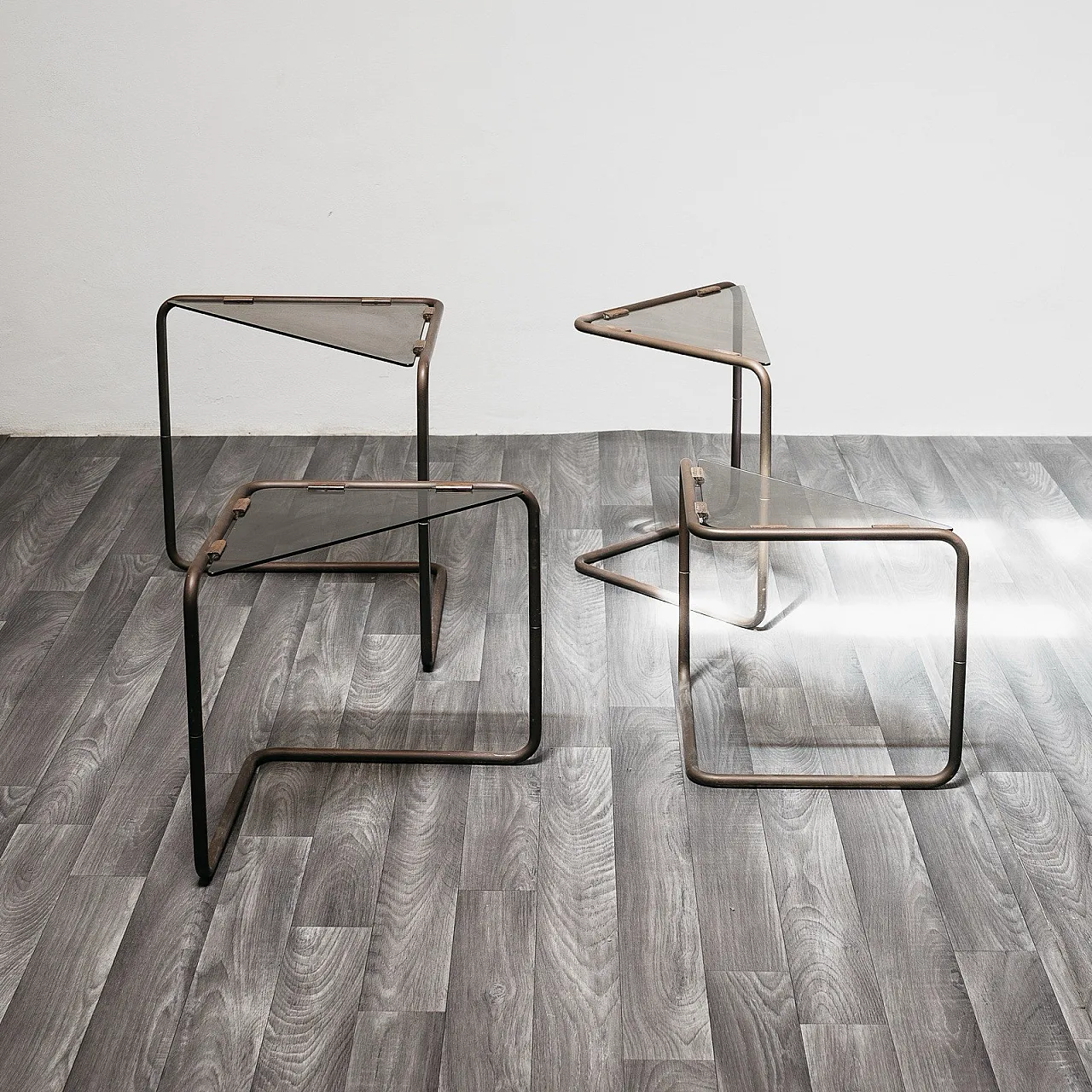 Set of 4 Modular Metal and Glass Coffee Tables, 1960s Modern Design 7
