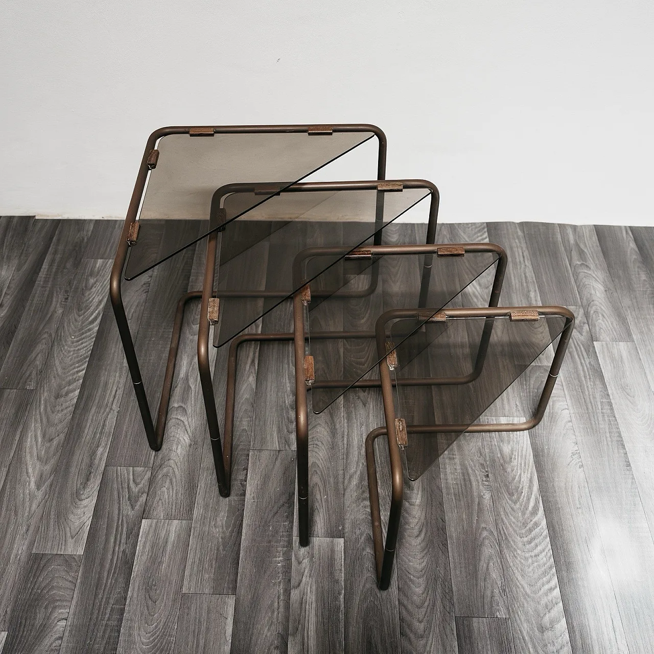Set of 4 Modular Metal and Glass Coffee Tables, 1960s Modern Design 9
