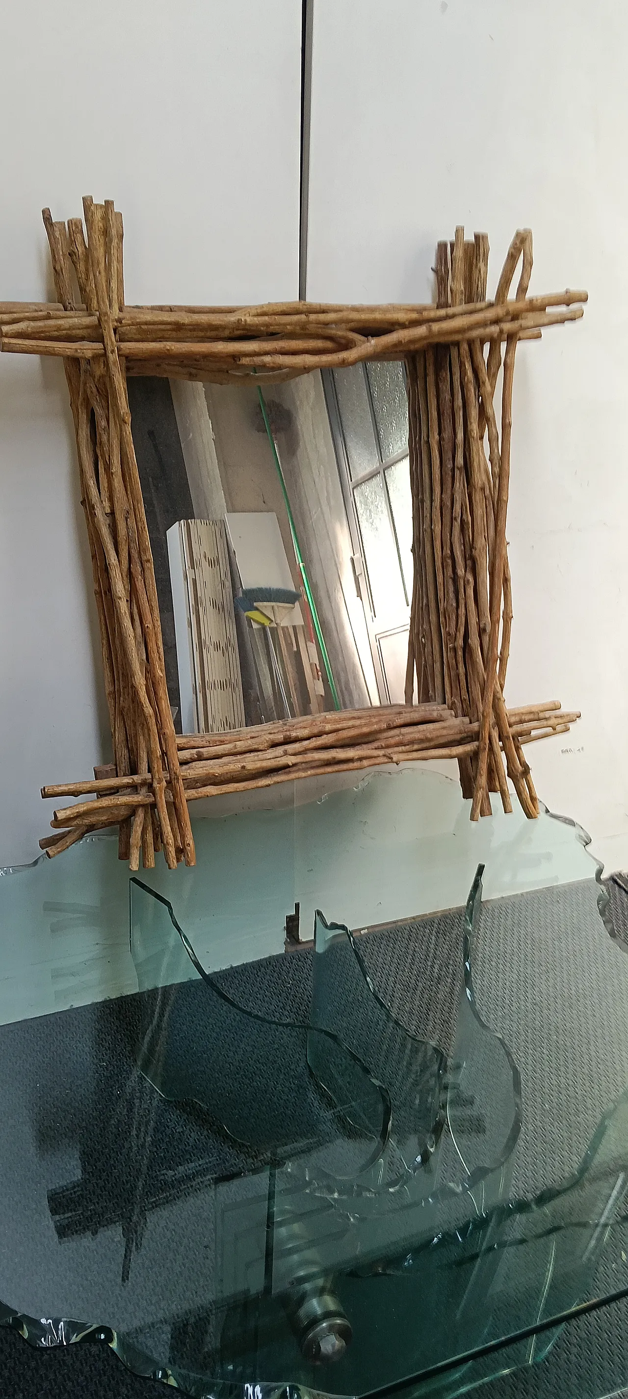 Specchio pezzo unico cornice rami legno 1