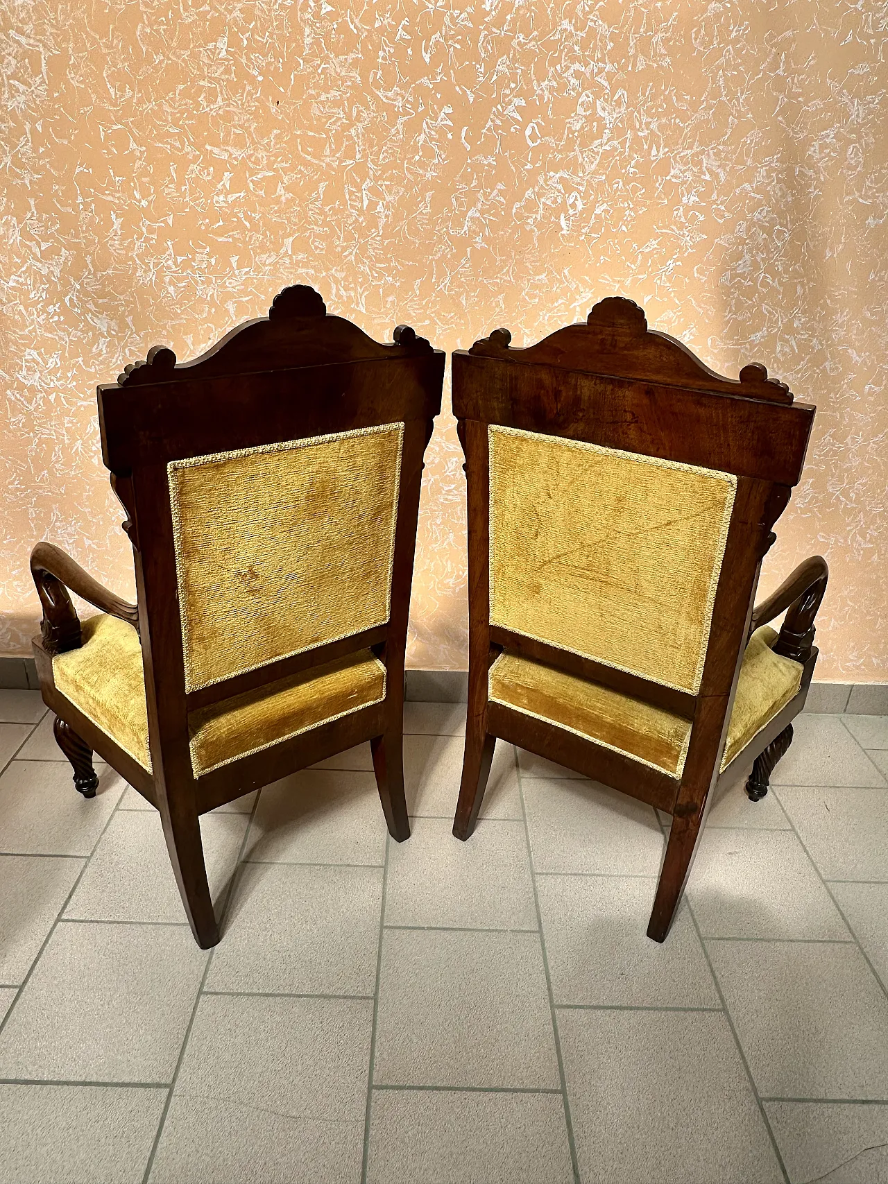 Large Pair of Armchairs with Dolphins, Mahogany, Empire, Genoa, early 19th century 5