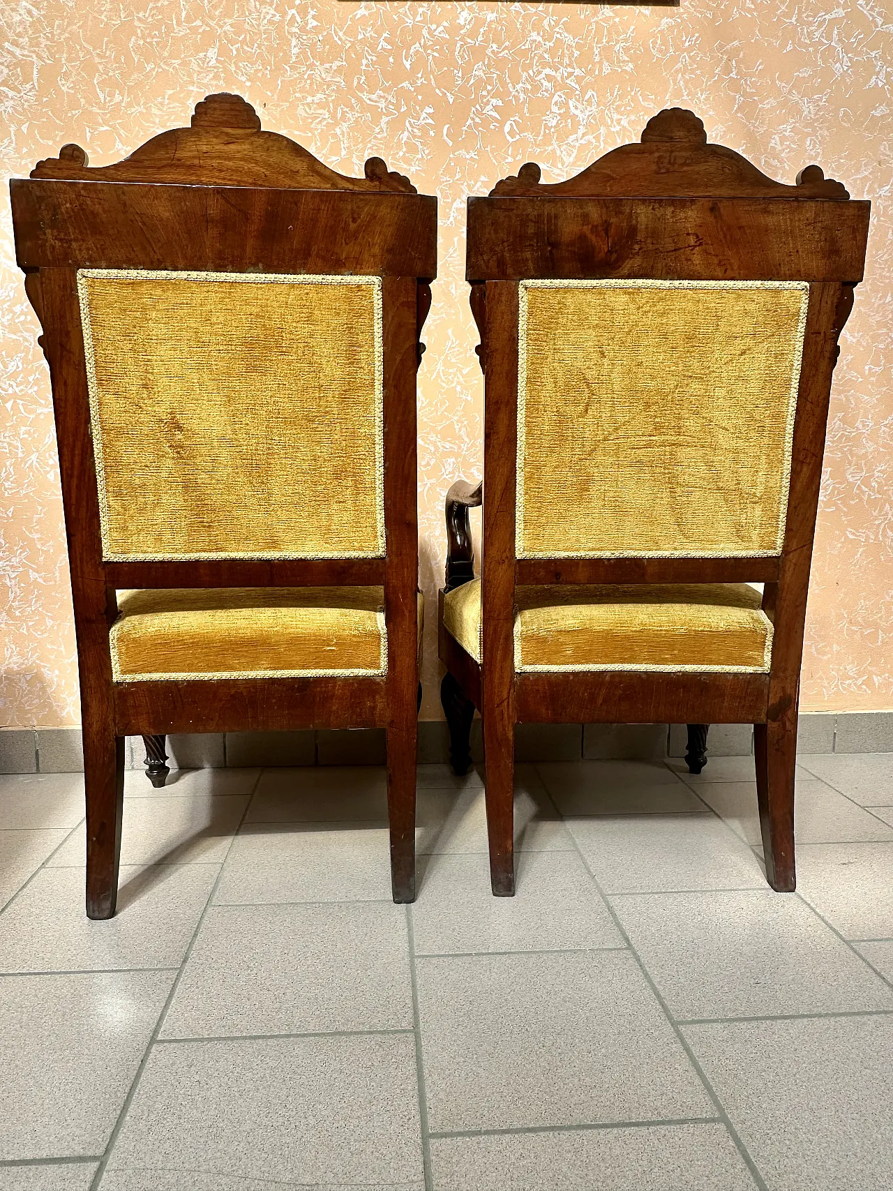Large Pair of Armchairs with Dolphins, Mahogany, Empire, Genoa, early 19th century 6