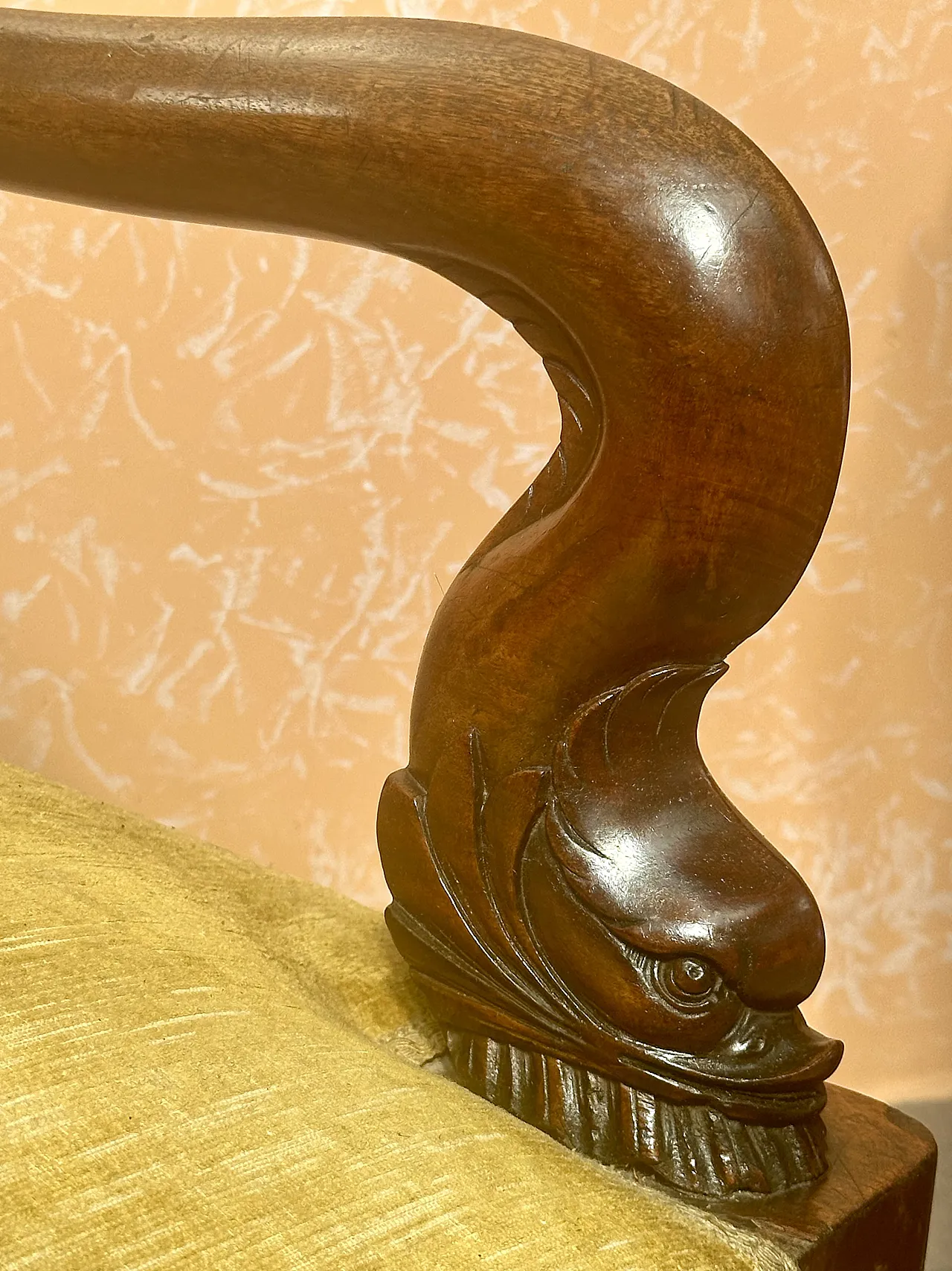 Large Pair of Armchairs with Dolphins, Mahogany, Empire, Genoa, early 19th century 13