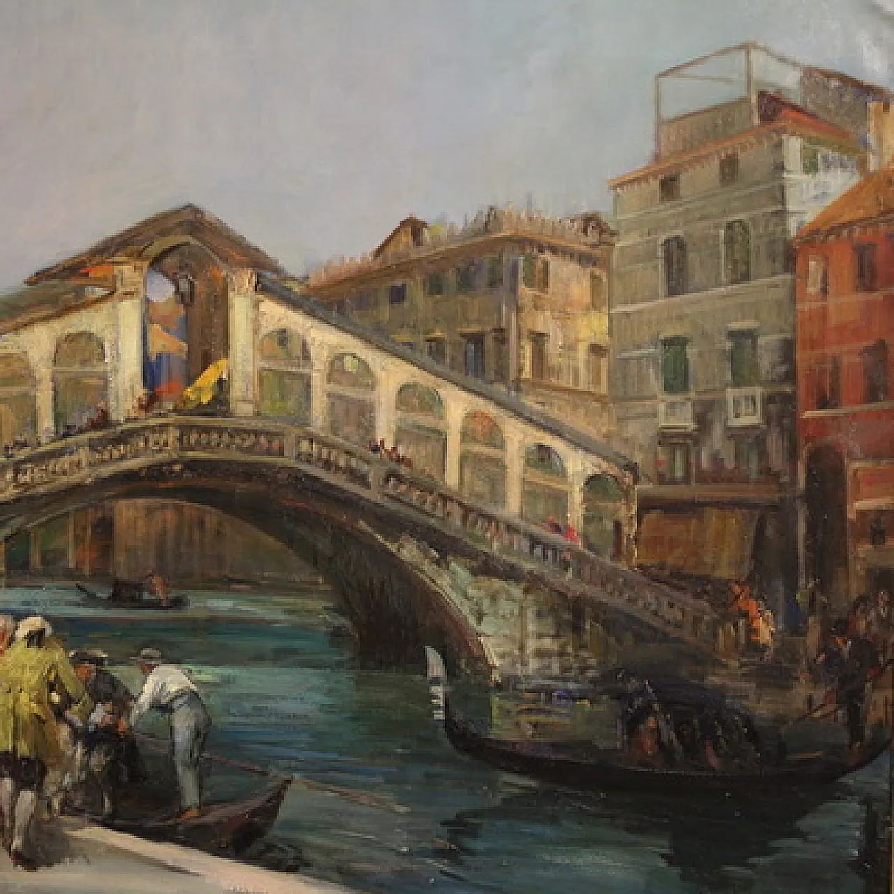 Large 20th-century painting by C. Mannucci, Carnival on the Bridge 4