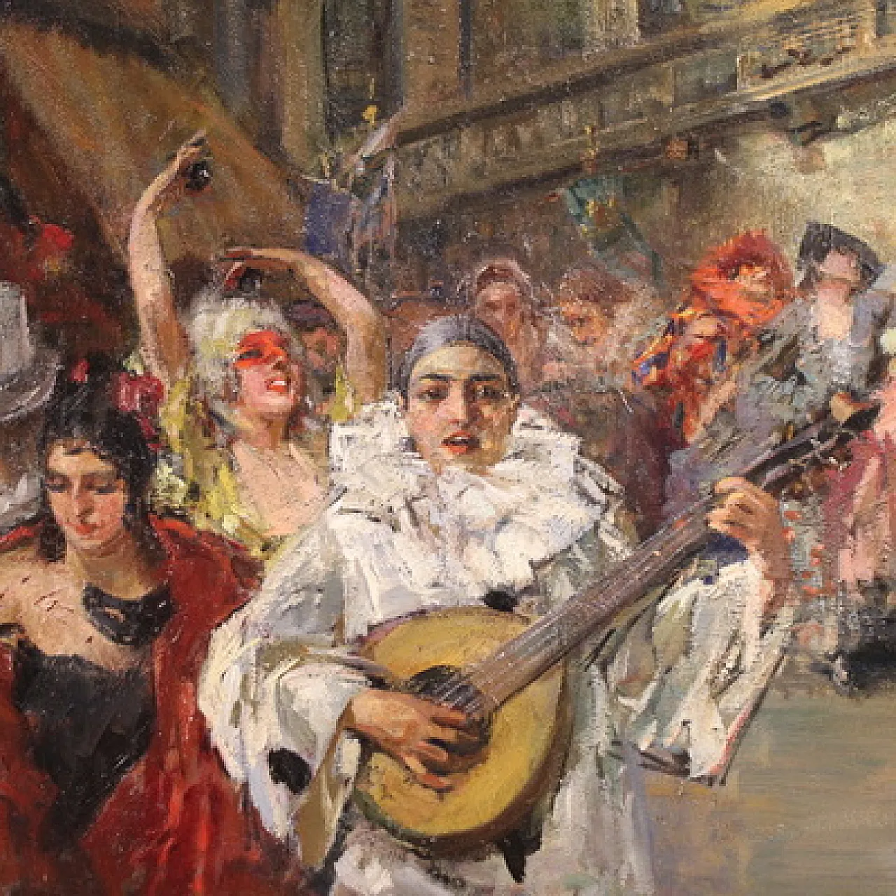 Large 20th-century painting by C. Mannucci, Carnival on the Bridge 6