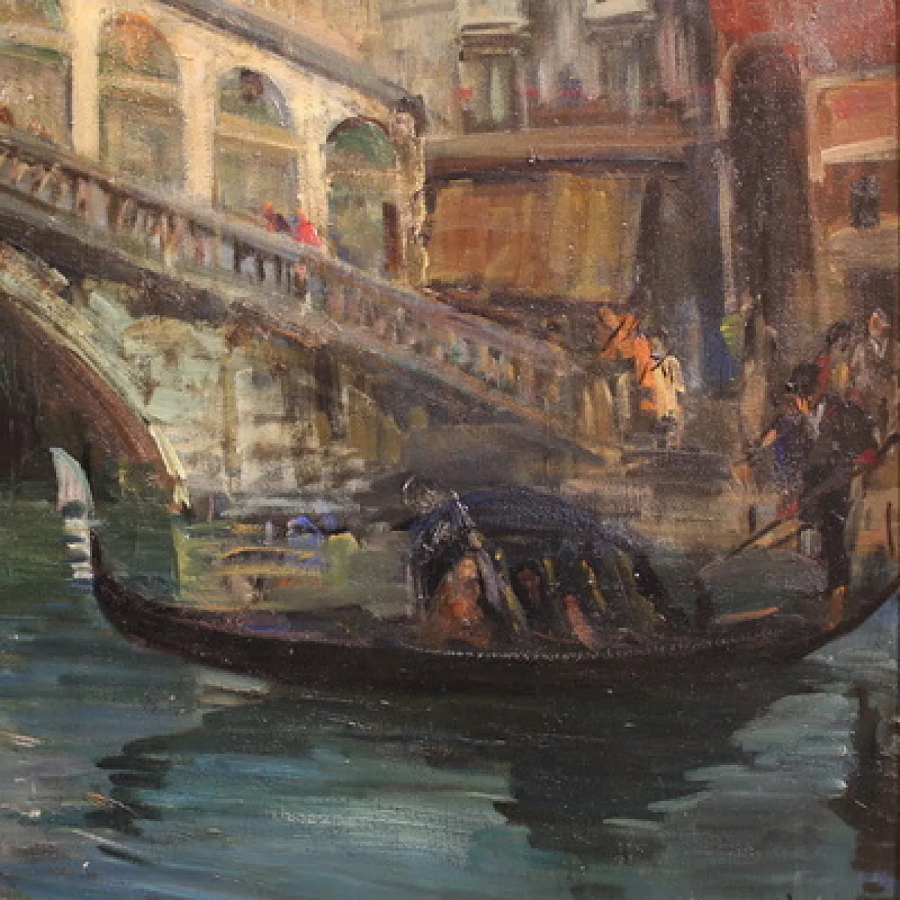 Large 20th-century painting by C. Mannucci, Carnival on the Bridge 8