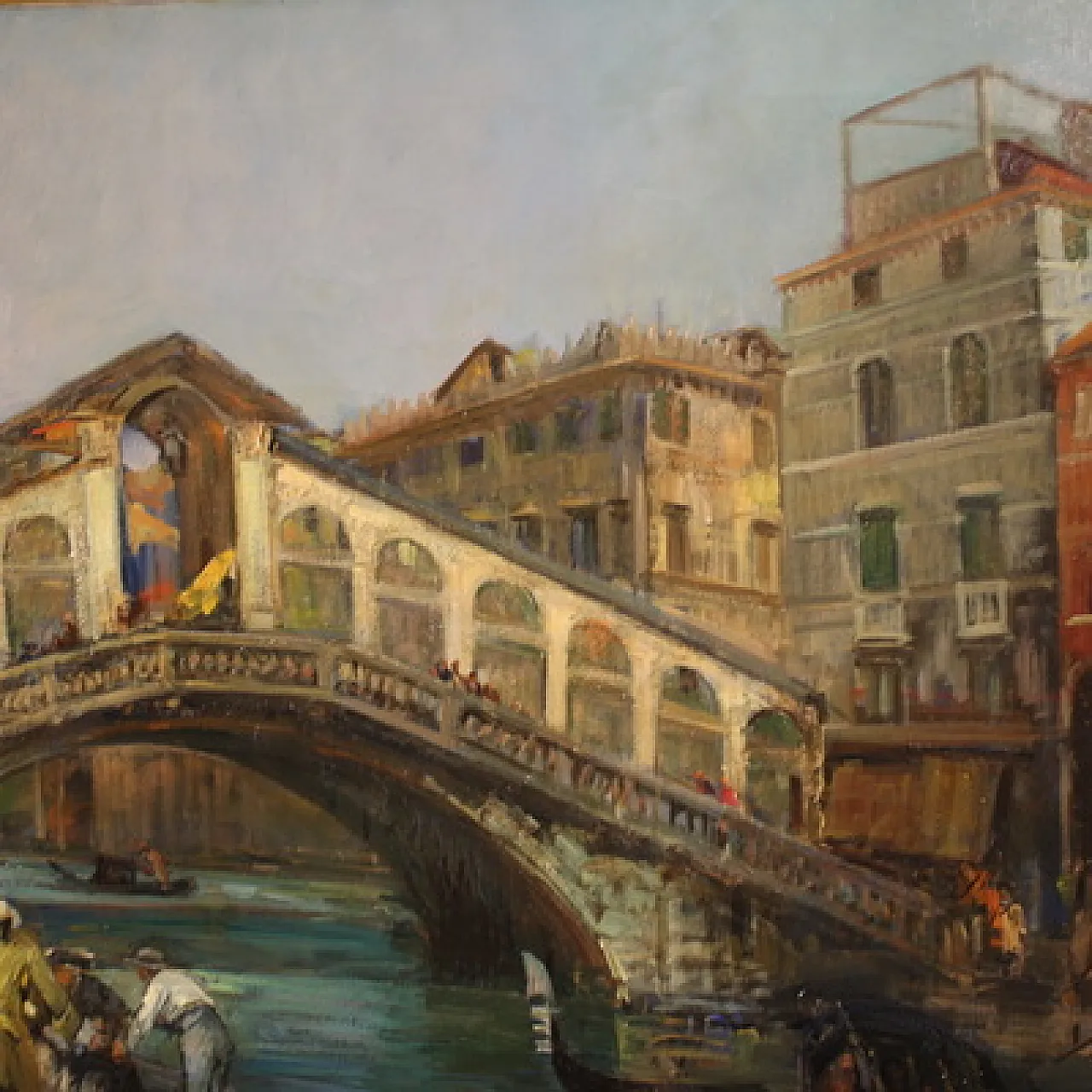 Large 20th-century painting by C. Mannucci, Carnival on the Bridge 9