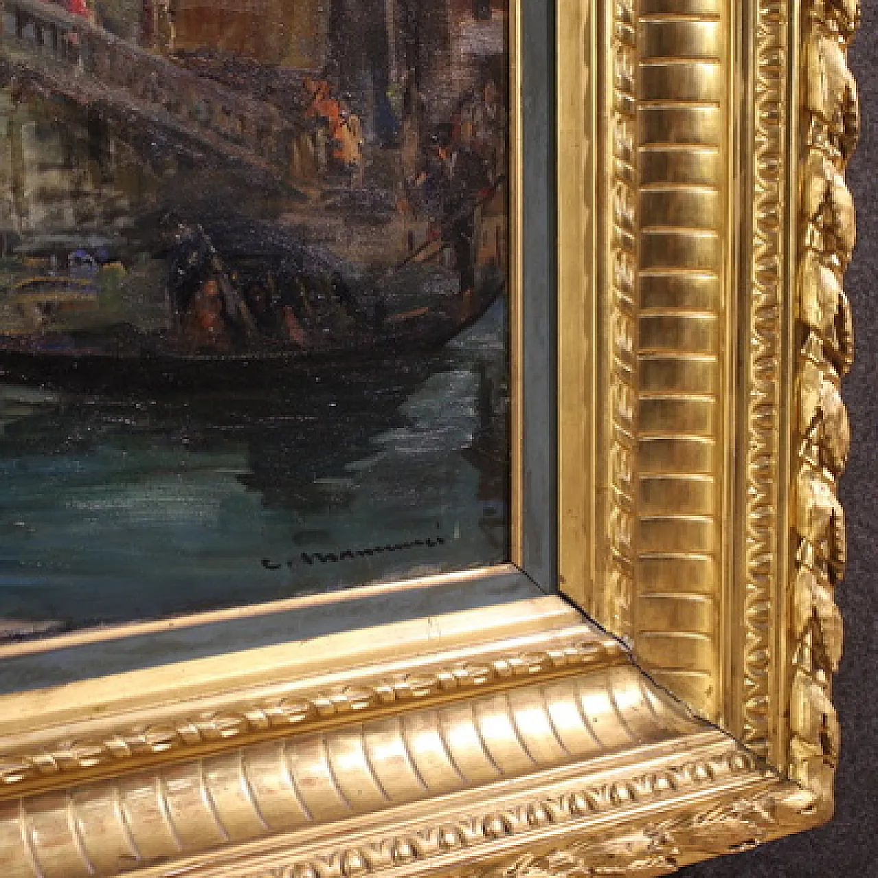 Large 20th-century painting by C. Mannucci, Carnival on the Bridge 11
