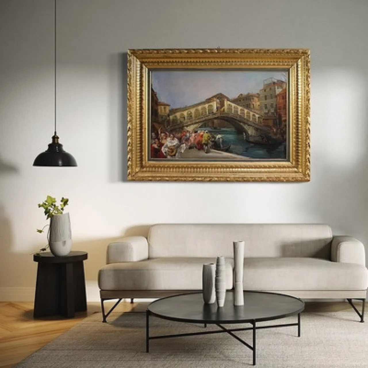 Large 20th-century painting by C. Mannucci, Carnival on the Bridge 14