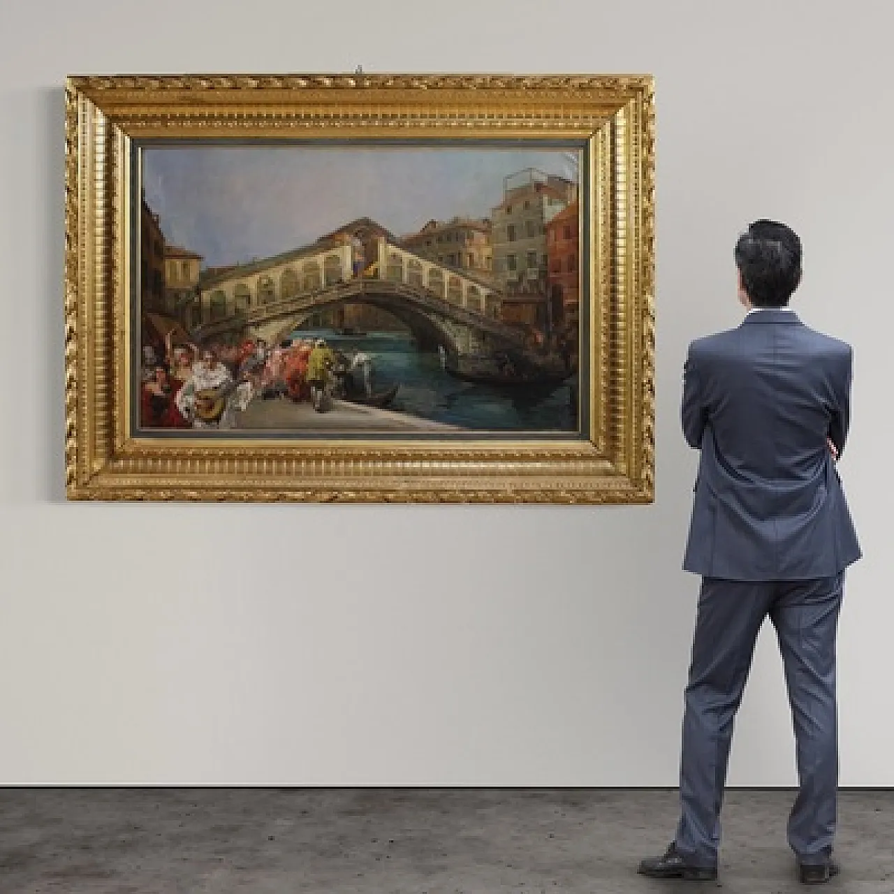 Large 20th-century painting by C. Mannucci, Carnival on the Bridge 15