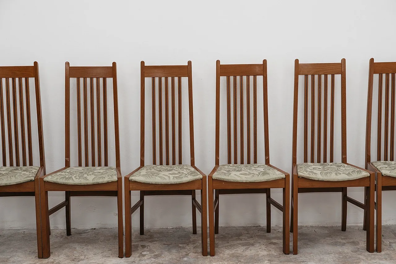 Dining Set 6 Chairs 80s Design Wooden High Back Modern 3