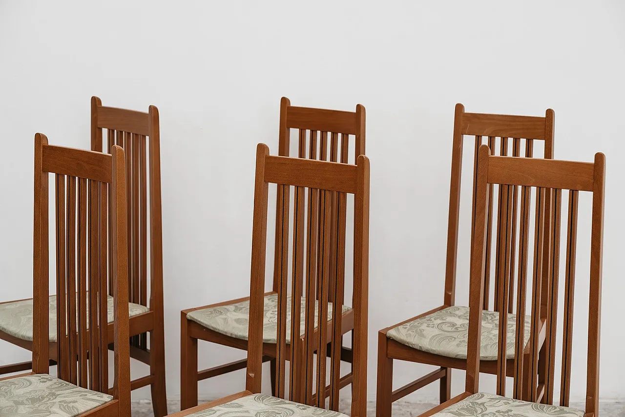 Dining Set 6 Chairs 80s Design Wooden High Back Modern 4