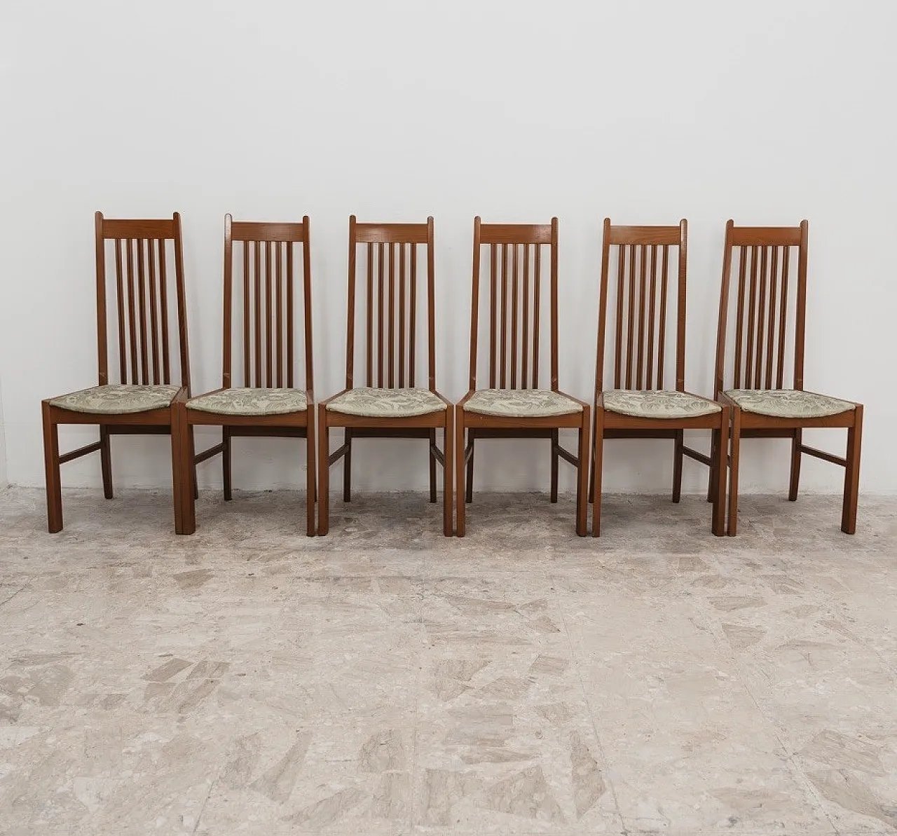 Dining Set 6 Chairs 80s Design Wooden High Back Modern 6
