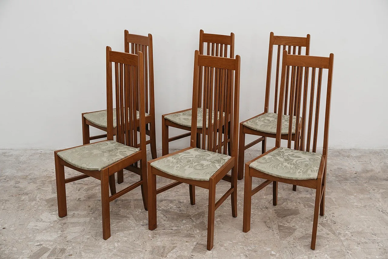 Dining Set 6 Chairs 80s Design Wooden High Back Modern 7