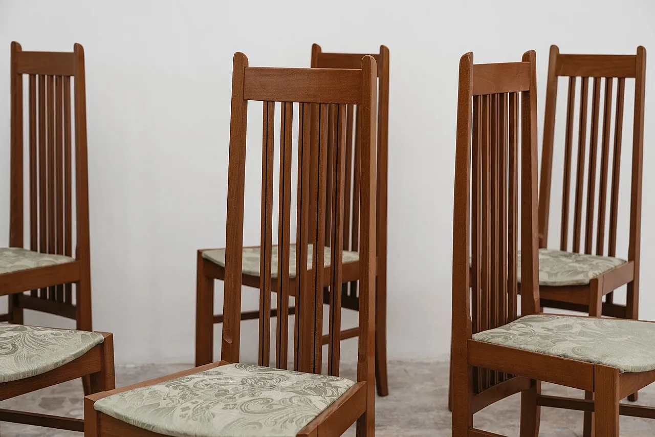 Dining Set 6 Chairs 80s Design Wooden High Back Modern 13
