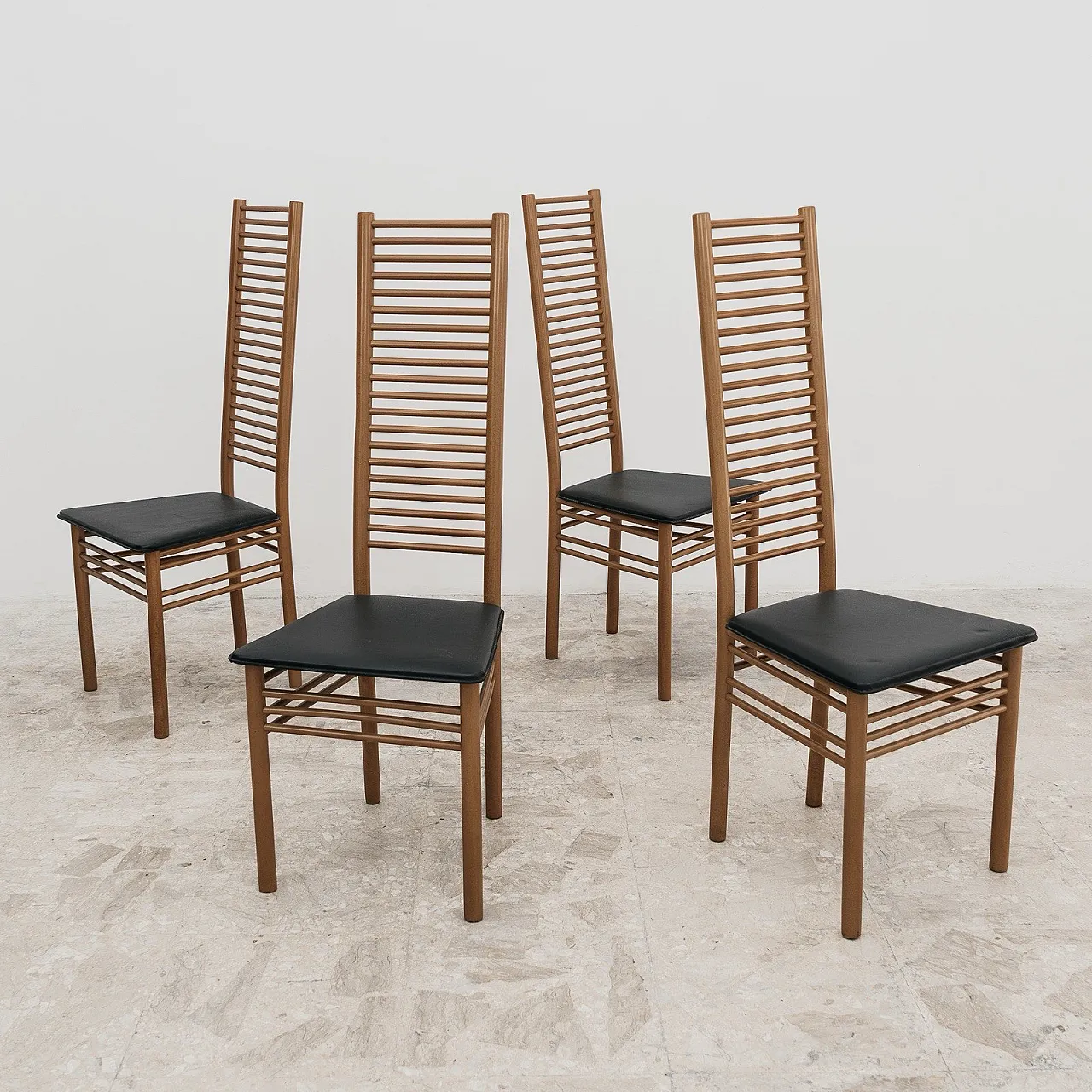Dining Set Consisting of 4 Chairs with Ladder Backrest, 1950s Design 1