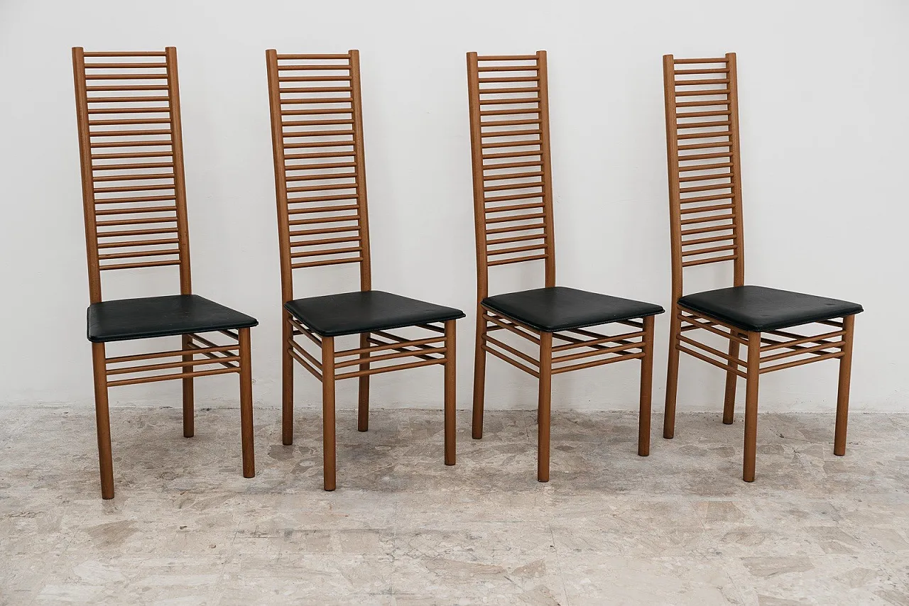Dining Set Consisting of 4 Chairs with Ladder Backrest, 1950s Design 2