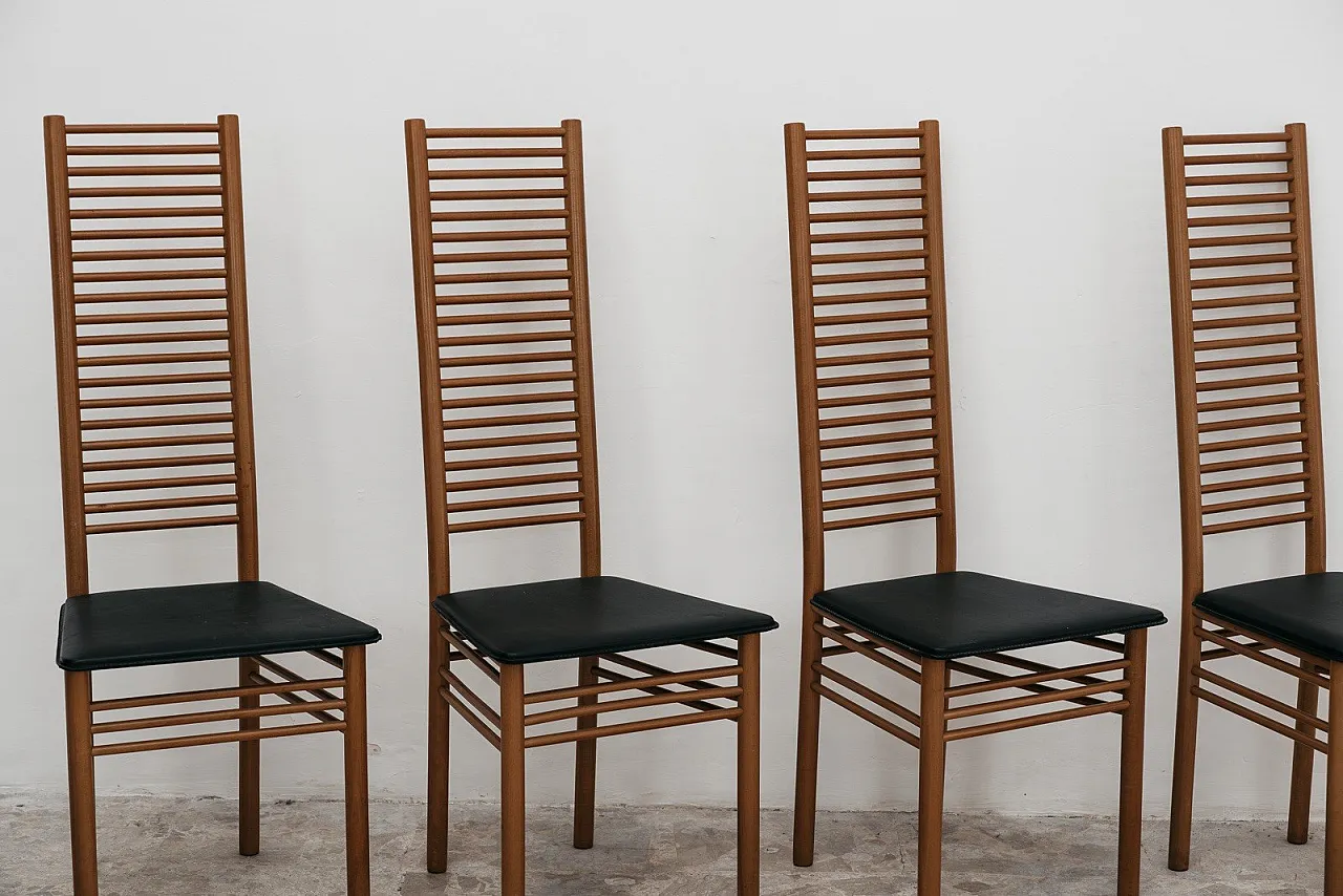 Dining Set Consisting of 4 Chairs with Ladder Backrest, 1950s Design 3