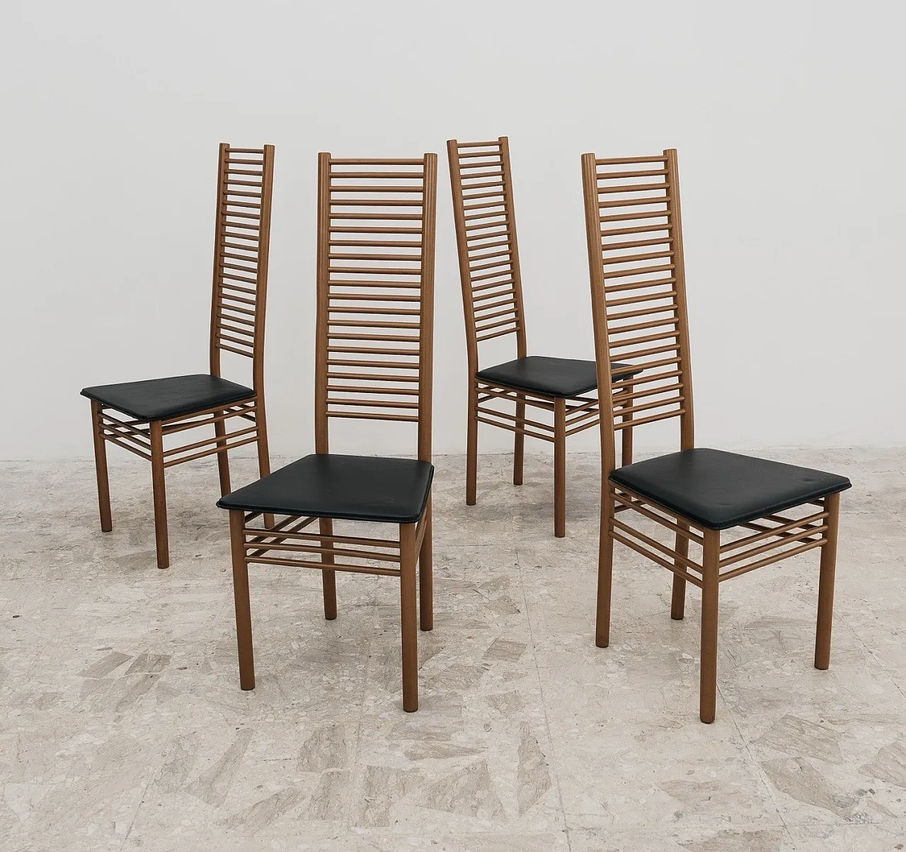 Dining Set Consisting of 4 Chairs with Ladder Backrest, 1950s Design 4