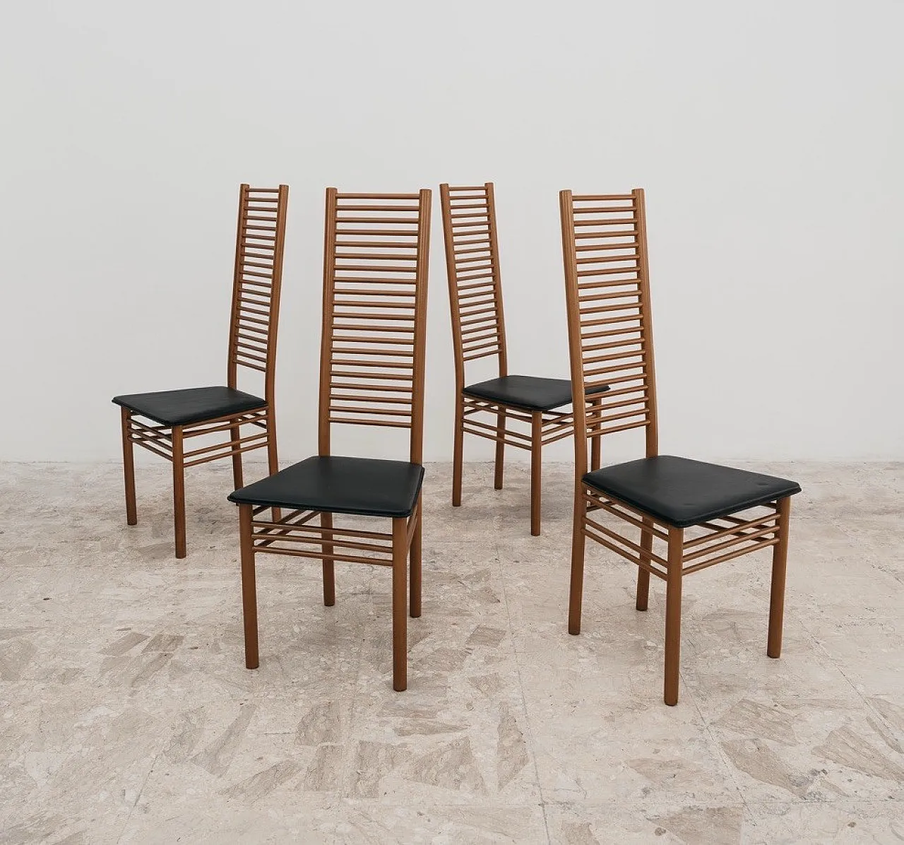 Dining Set Consisting of 4 Chairs with Ladder Backrest, 1950s Design 7