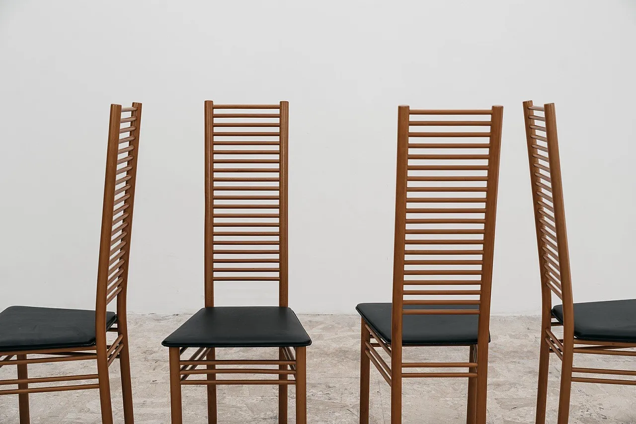 Dining Set Consisting of 4 Chairs with Ladder Backrest, 1950s Design 9