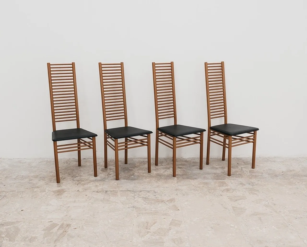 Dining Set Consisting of 4 Chairs with Ladder Backrest, 1950s Design 10