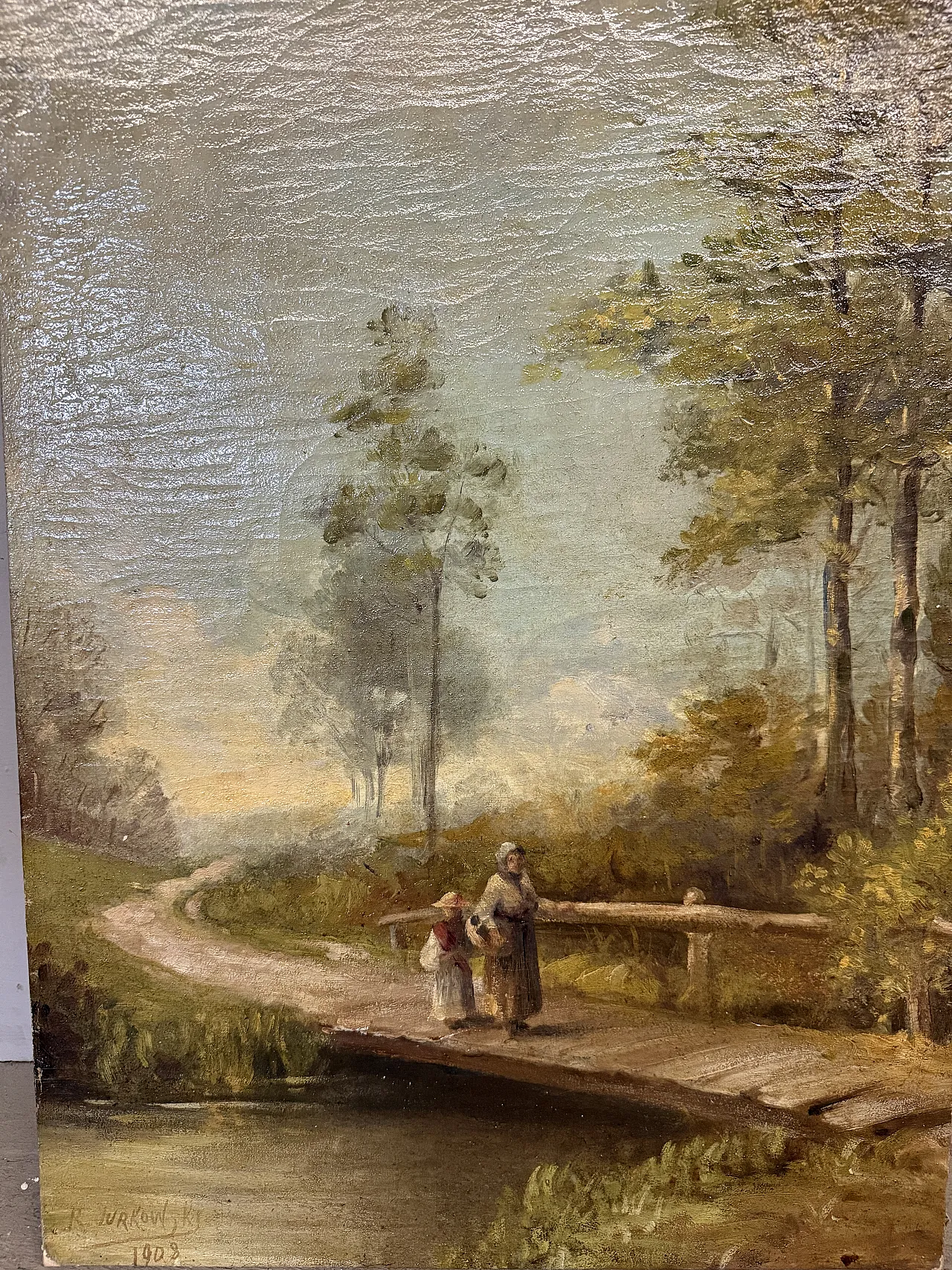 Antique landscape and character painting, 19th century, oil on canvas, 59x42cm. 2