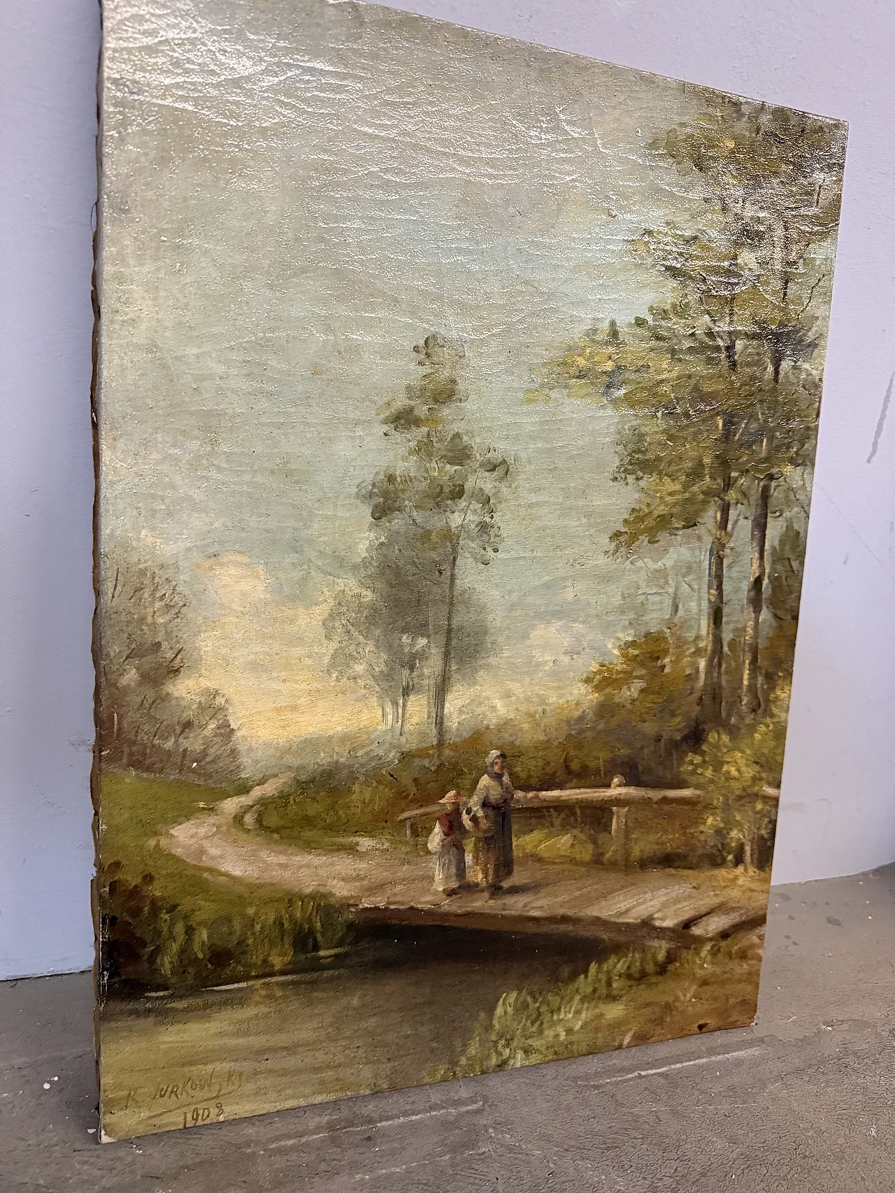 Antique landscape and character painting, 19th century, oil on canvas, 59x42cm. 7
