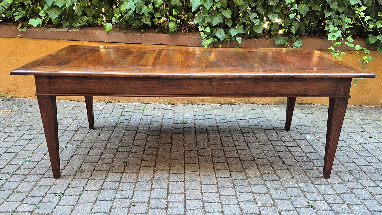 Louis XVI style dining table in oak, walnut and cherry, 19th century 2