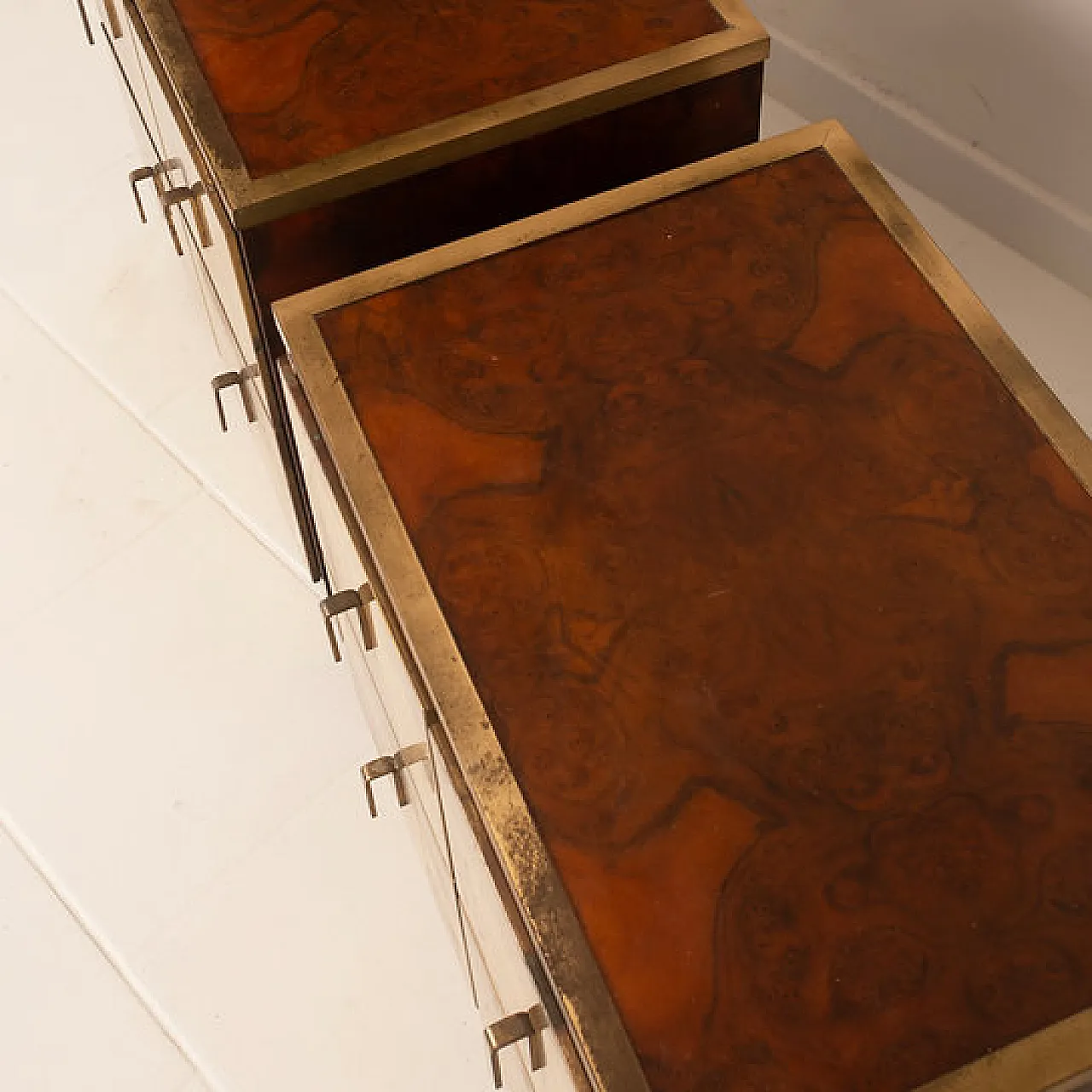 Aldo Frigerio walnut burl and brass nightstands, 1970s 7