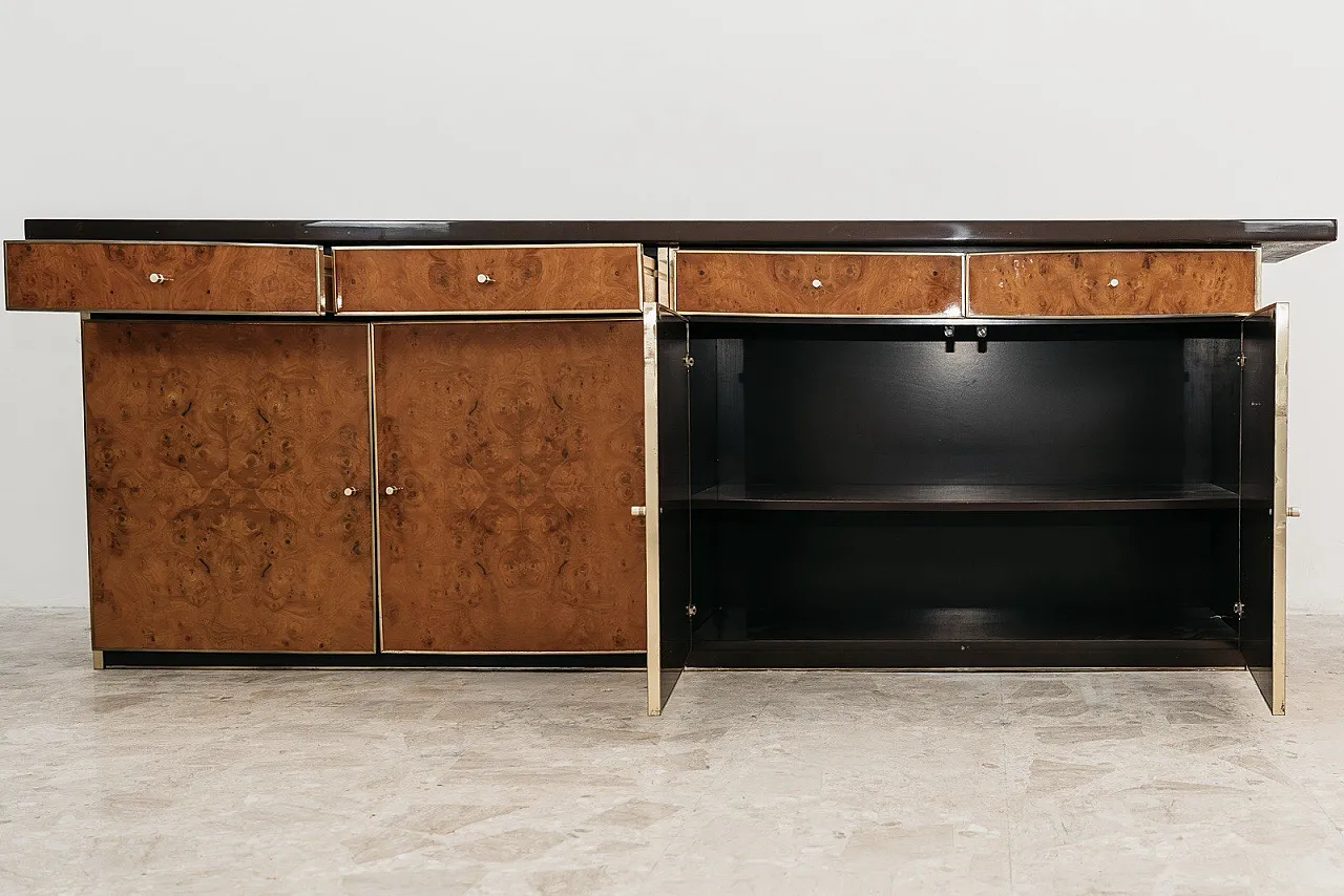 Sideboard in briar root and golden metal, modern 1970s style 4