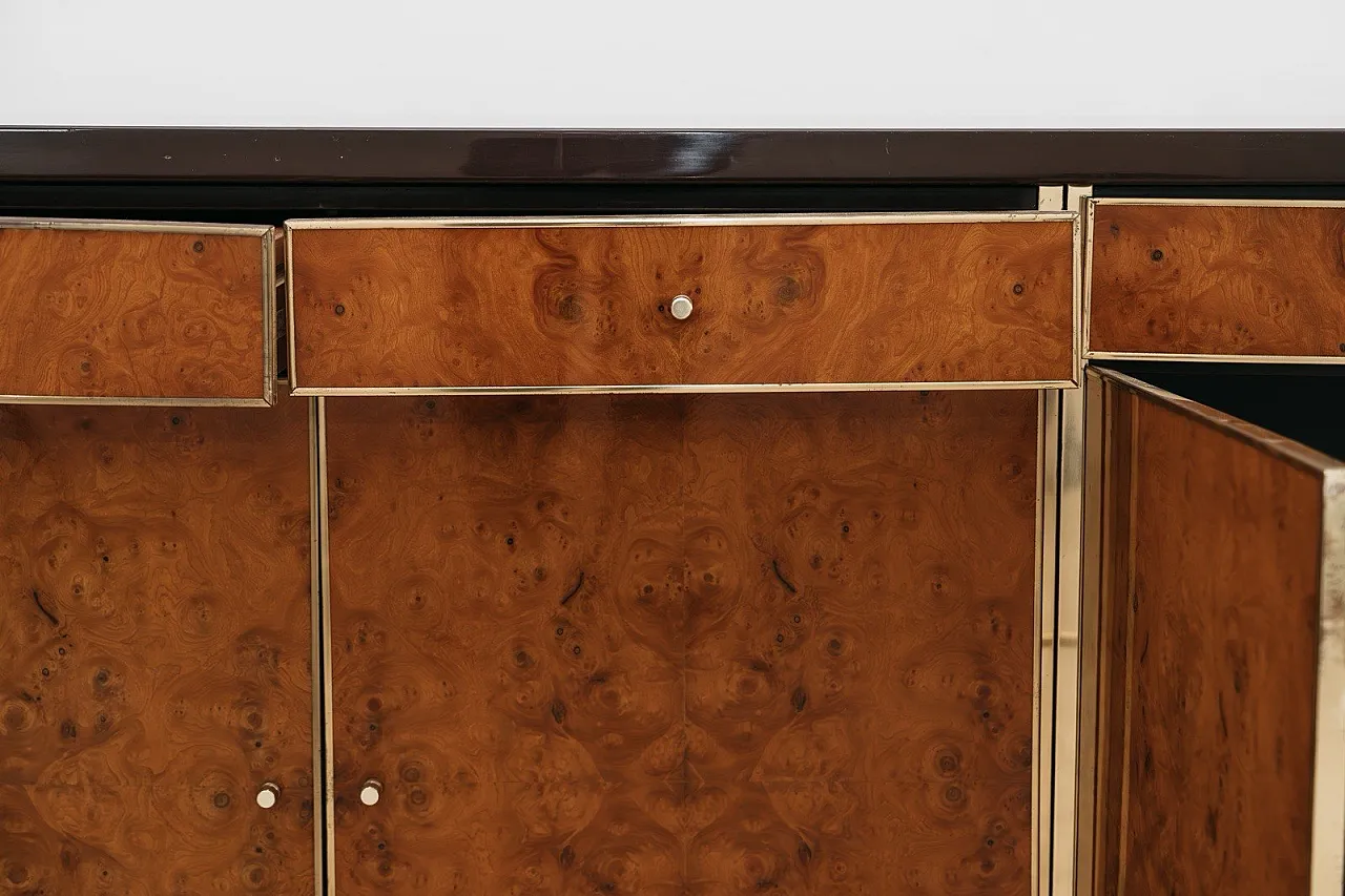 Sideboard in briar root and golden metal, modern 1970s style 5