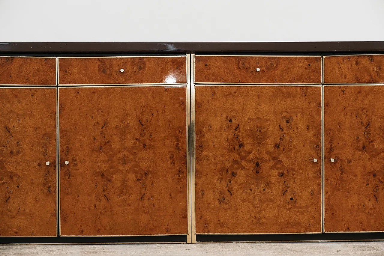 Sideboard in briar root and golden metal, modern 1970s style 6