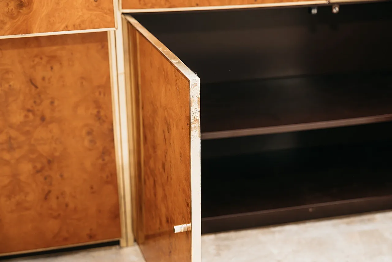 Sideboard in briar root and golden metal, modern 1970s style 7