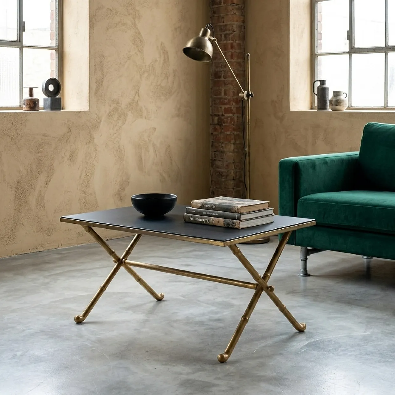 Coffee table with brass base, mid-20th century 2