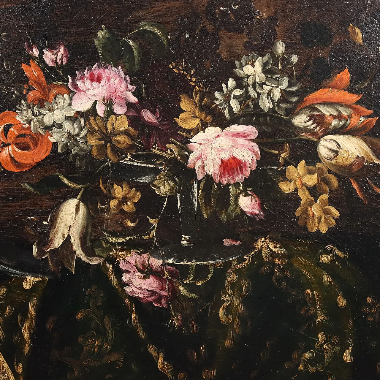 Still Life with Flowers and Birds, oil on canvas, 17th century 5