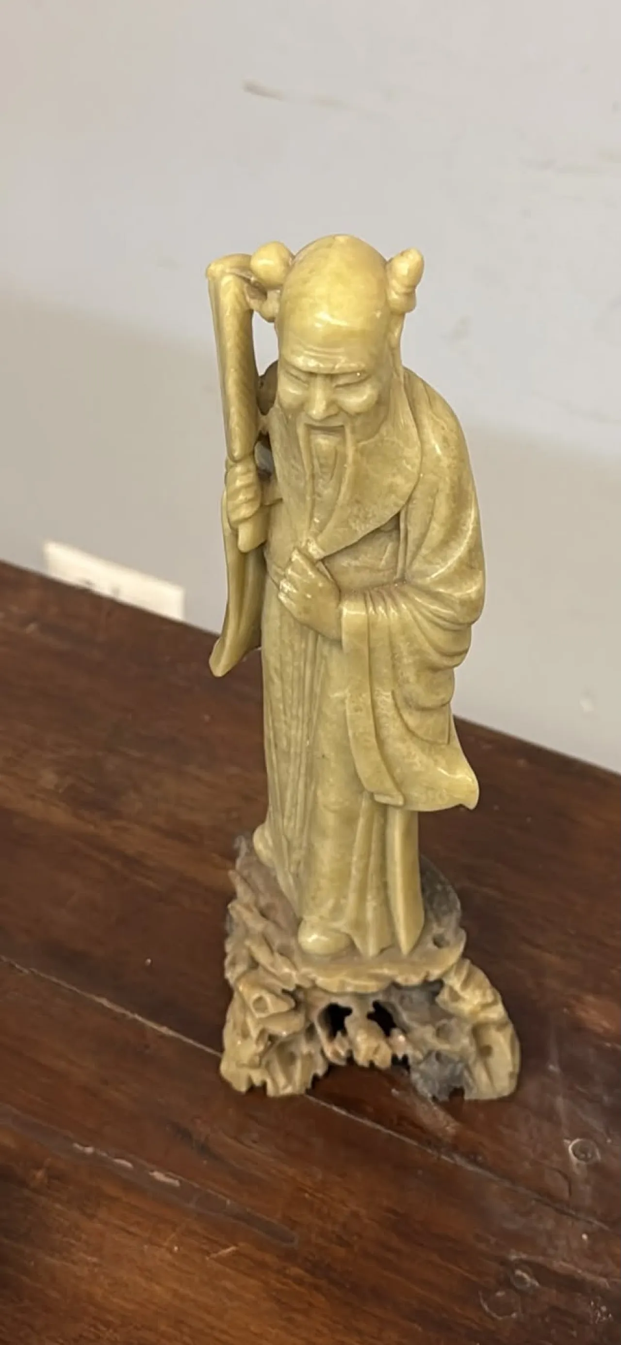 Vecchia scultura cinese in pietra saponaria raffigurante Shou Lao 1