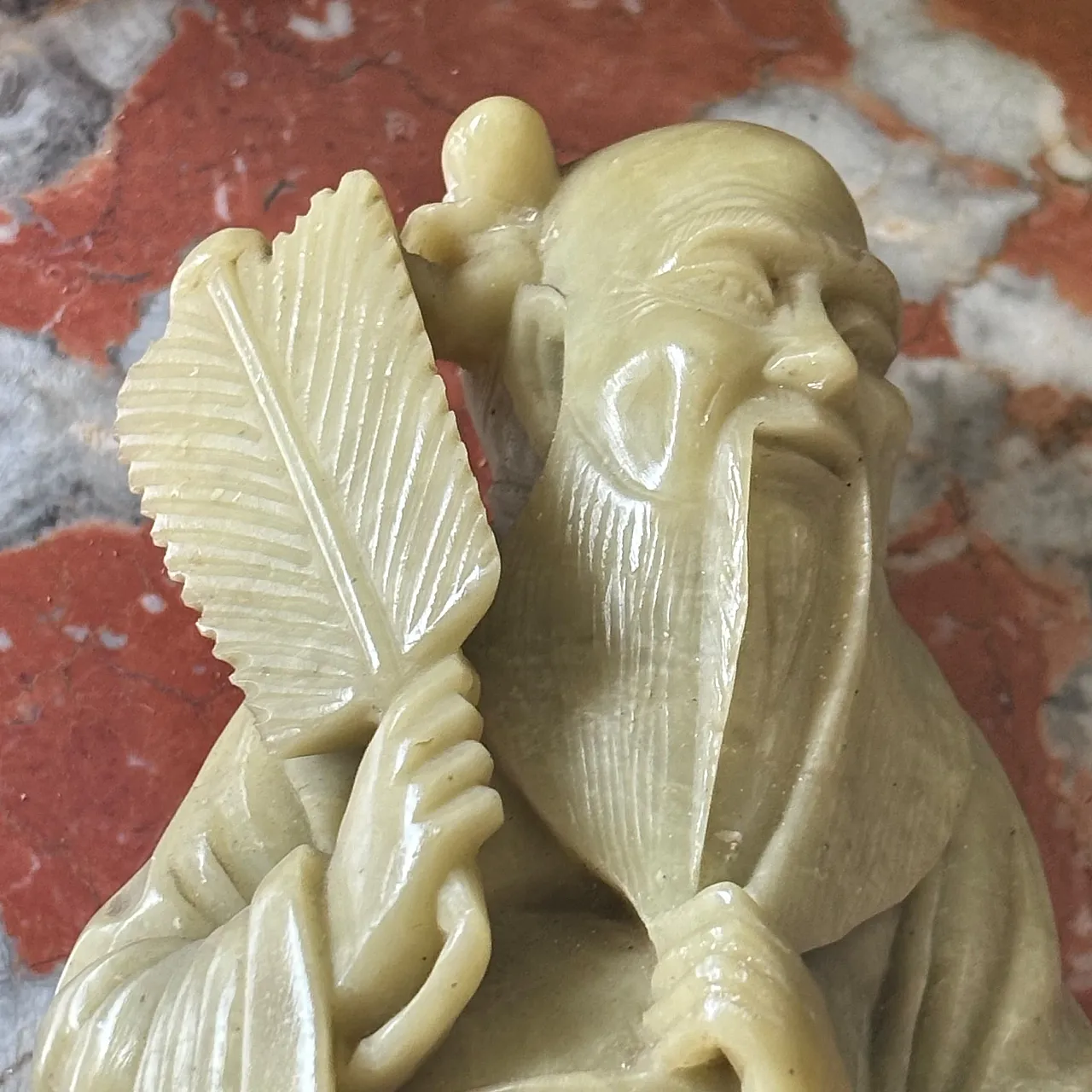 Vecchia scultura cinese in pietra saponaria raffigurante Shou Lao 7