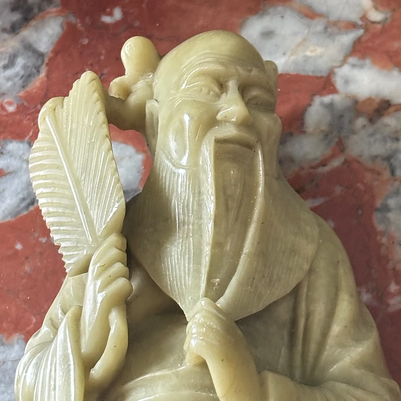 Vecchia scultura cinese in pietra saponaria raffigurante Shou Lao 9