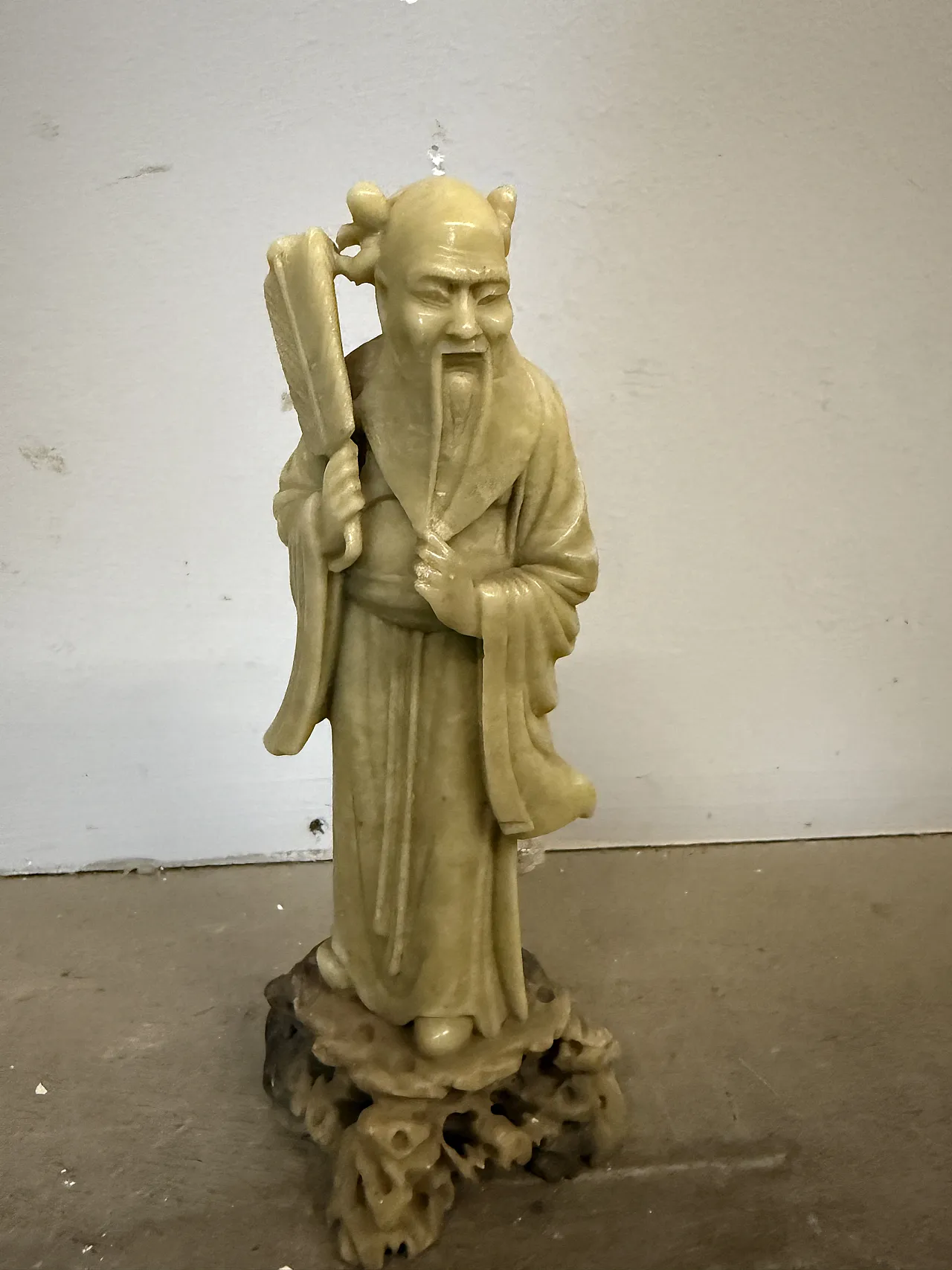 Vecchia scultura cinese in pietra saponaria raffigurante Shou Lao 10