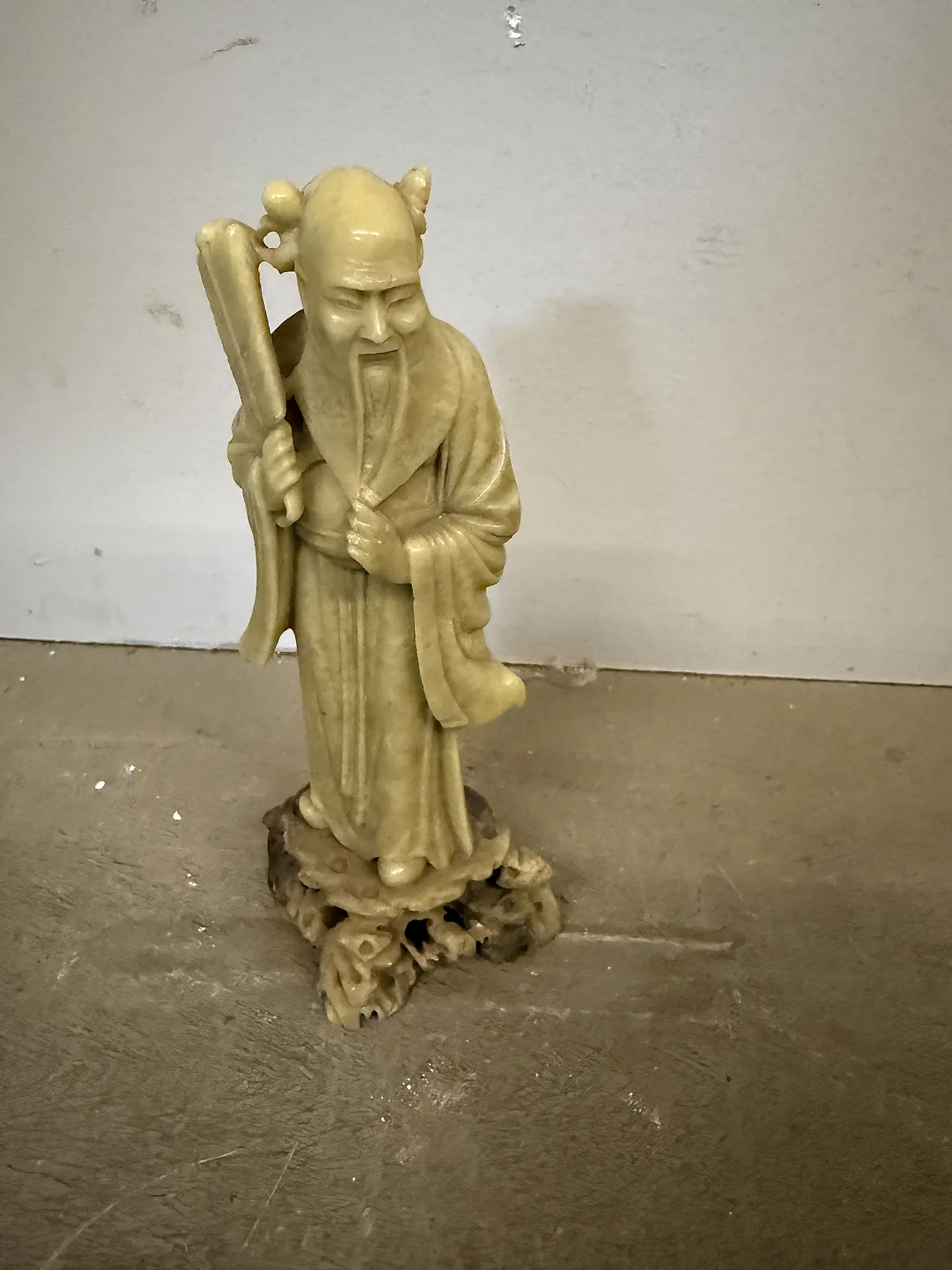 Vecchia scultura cinese in pietra saponaria raffigurante Shou Lao 17