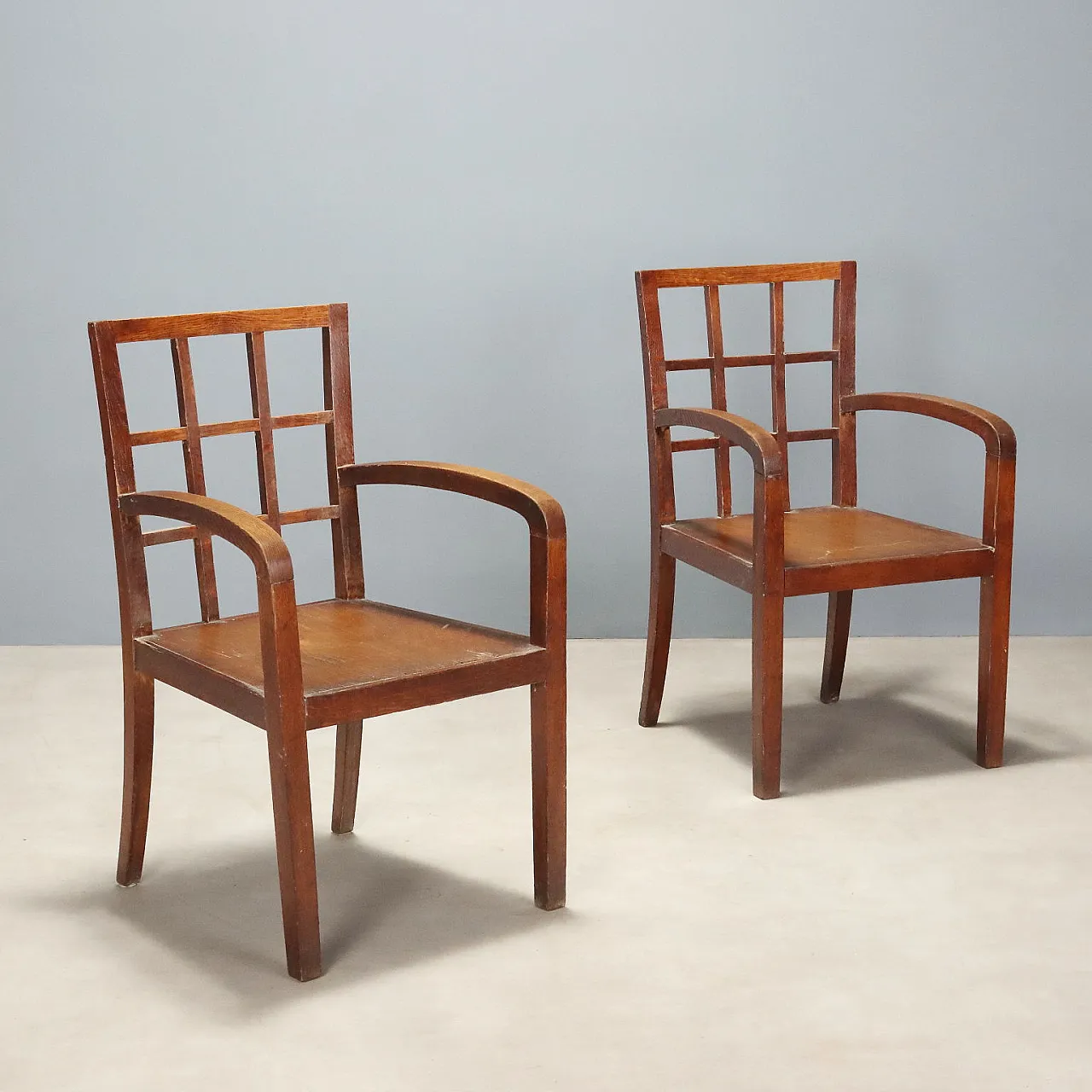 Pair of Art Deco oak armchairs, 20th century 1
