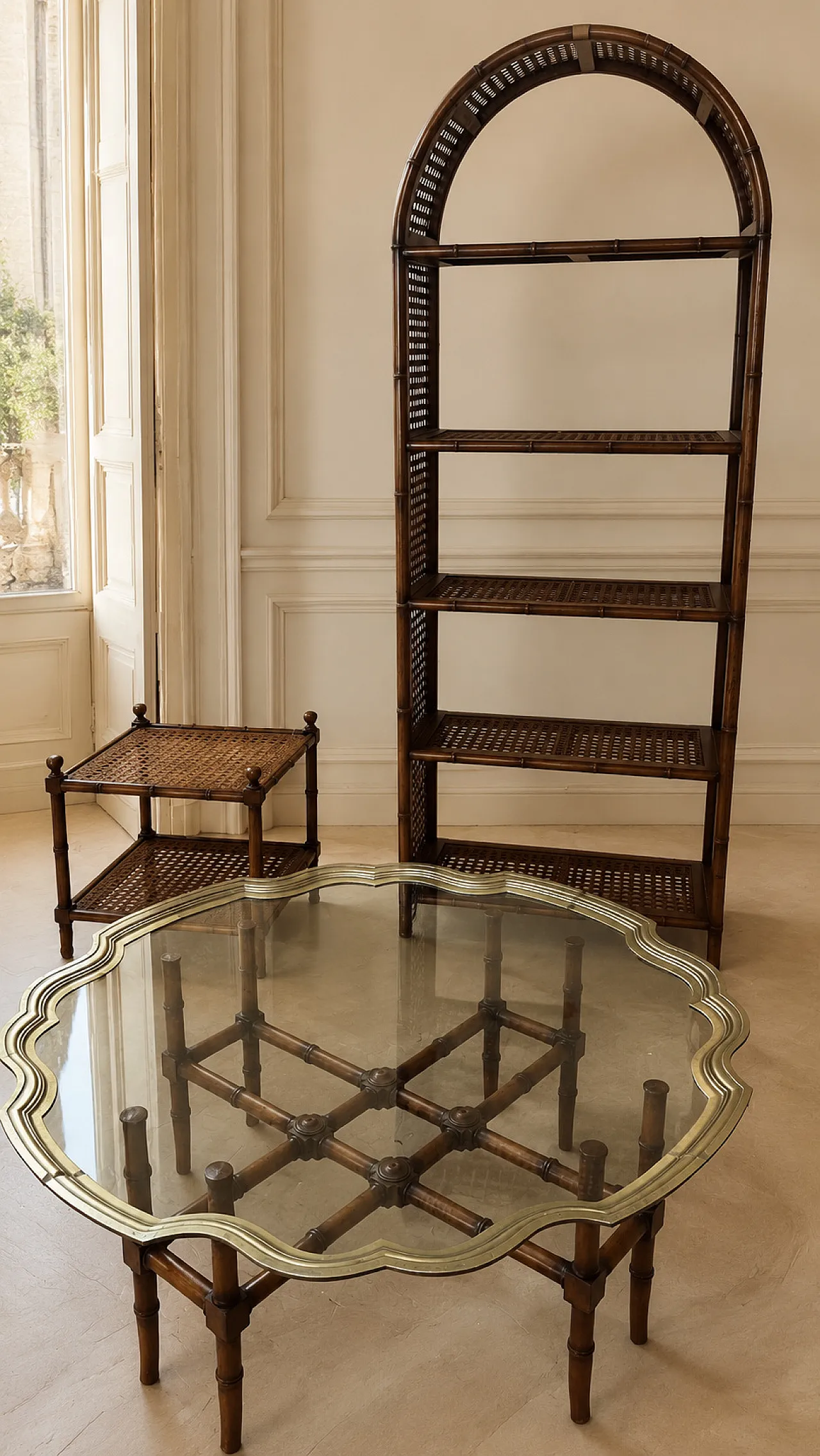 Woven wooden shelf, 70s 5
