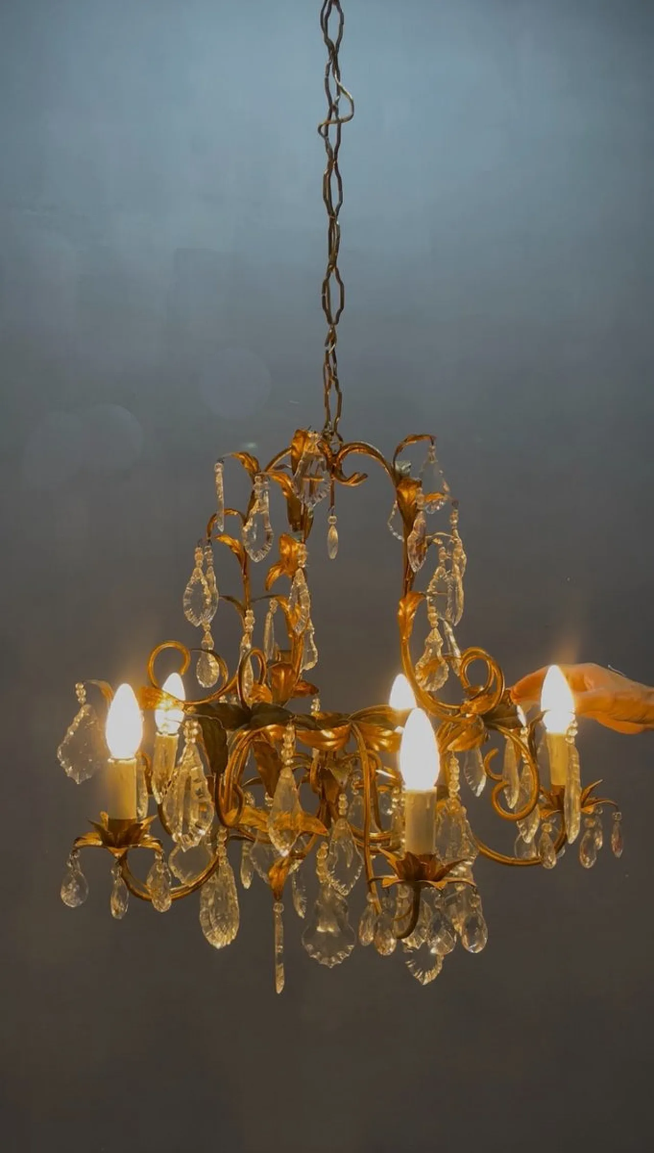 Golden chandelier, Italy, 1950s 4