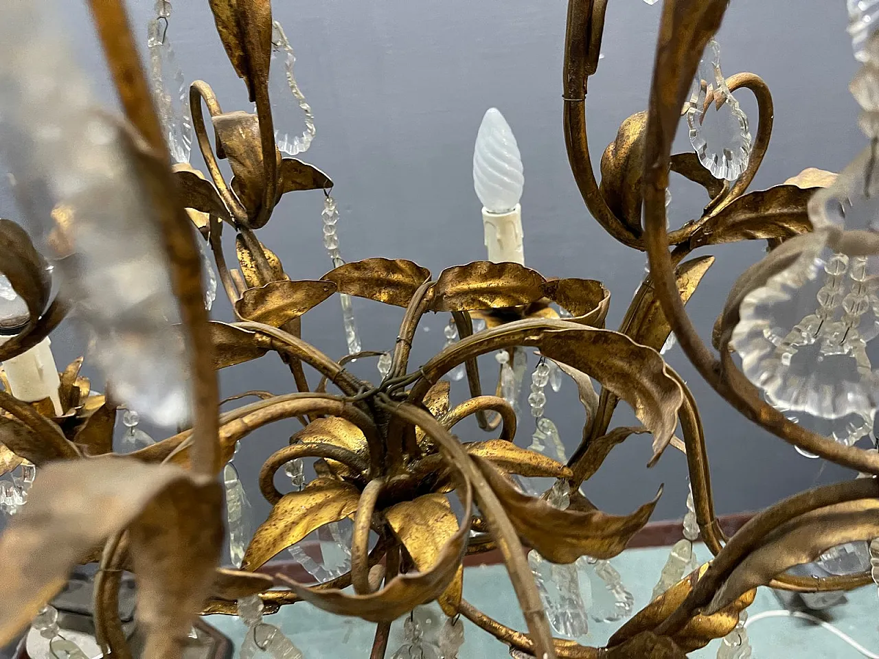Golden chandelier, Italy, 1950s 7