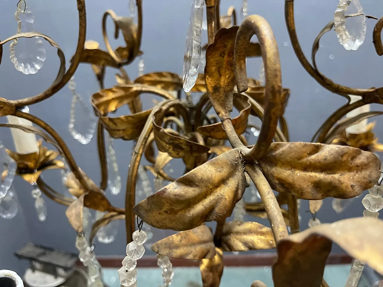 Golden chandelier, Italy, 1950s 9