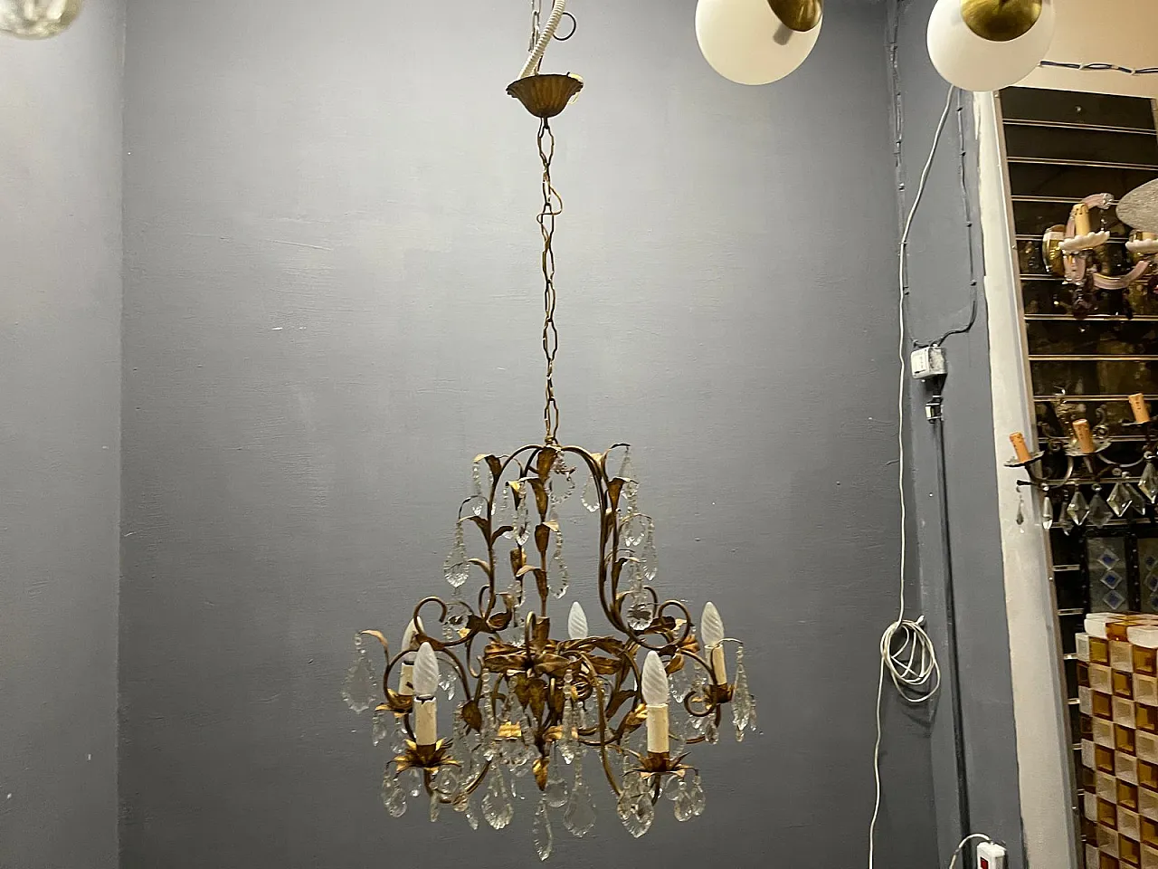 Golden chandelier, Italy, 1950s 10