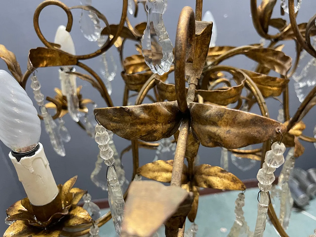 Golden chandelier, Italy, 1950s 11