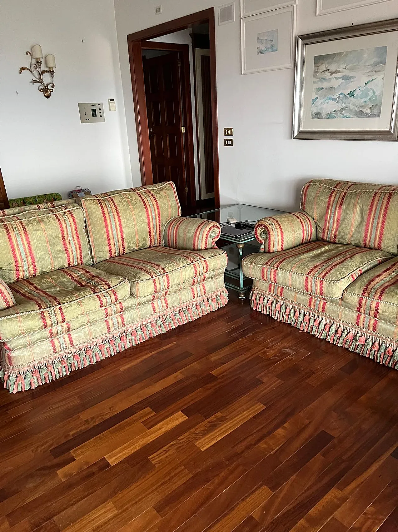 Pair of Buccione sofas in Rubelli fabric and feathers, 1990s 3