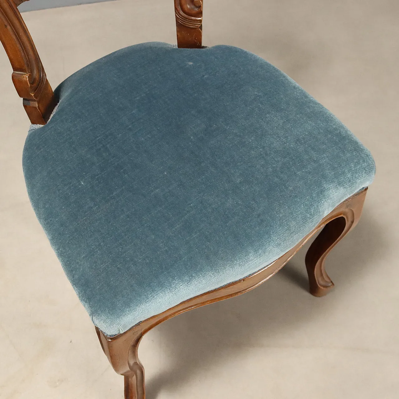 3 Sedie Luigi Filippo in noce con velluto blu, '800 7